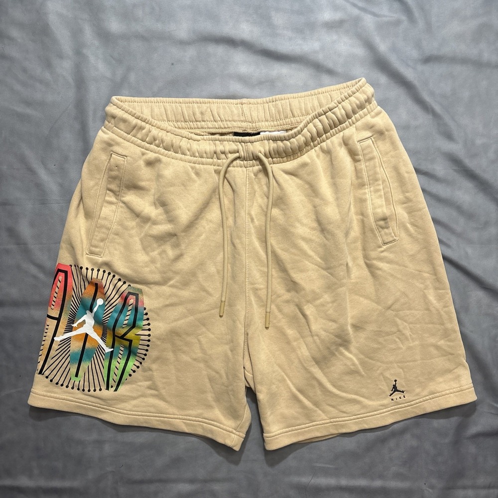 Air Jordan Nike Mens Jumpman Logo Flight Fleece MVP Sesame Beige Shorts Men's M